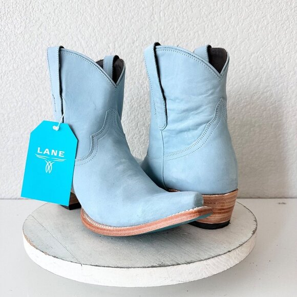 Lane Boots Shoes - Lane EMMA JANE Blue Cowboy Bootie Womens 10 Leather Snip Toe Short Western Boots